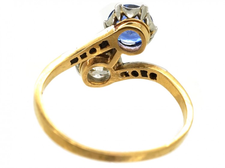 Art Deco 18ct Gold, Platinum, Sapphire & Diamond Crossover Ring