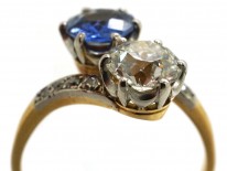 Art Deco 18ct Gold, Platinum, Sapphire & Diamond Crossover Ring