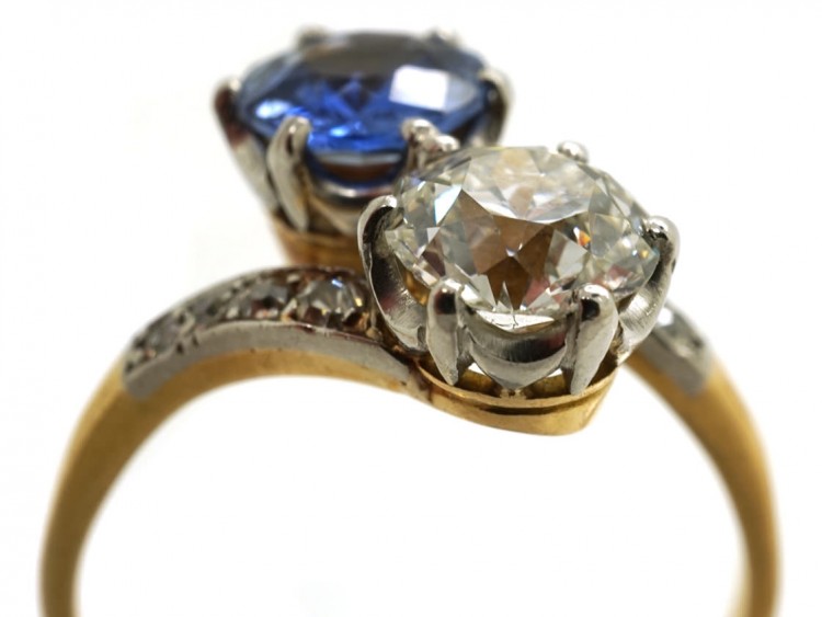 Art Deco 18ct Gold, Platinum, Sapphire & Diamond Crossover Ring