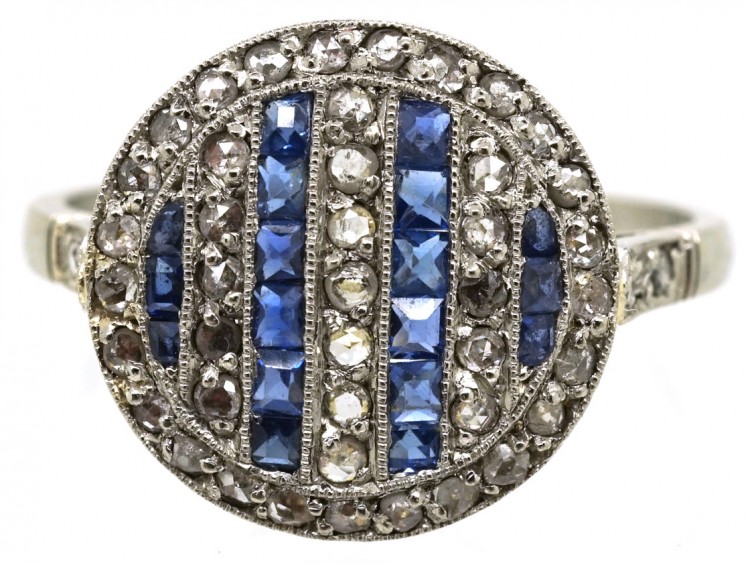 Art Deco 18ct Gold & Platinum, Sapphire & Rose Diamond Ring