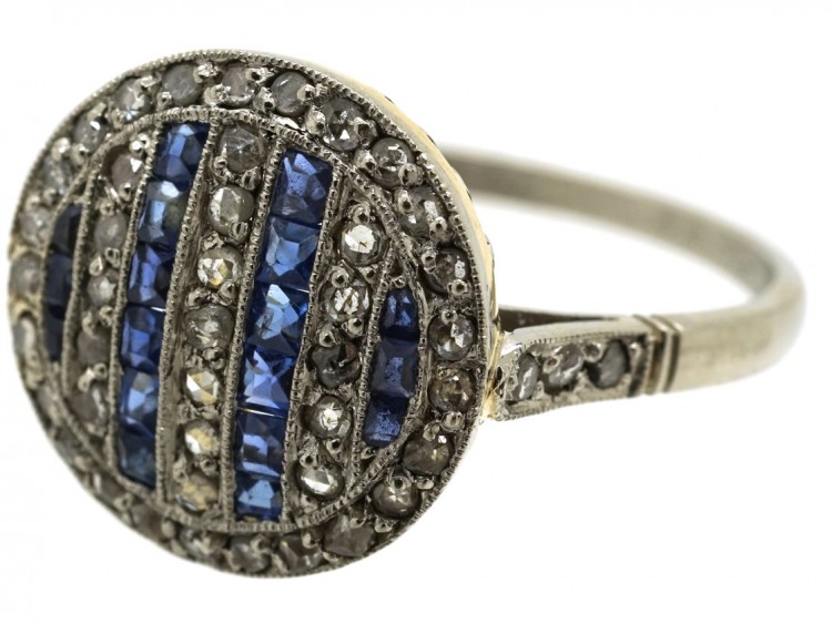 Art Deco 18ct Gold & Platinum, Sapphire & Rose Diamond Ring