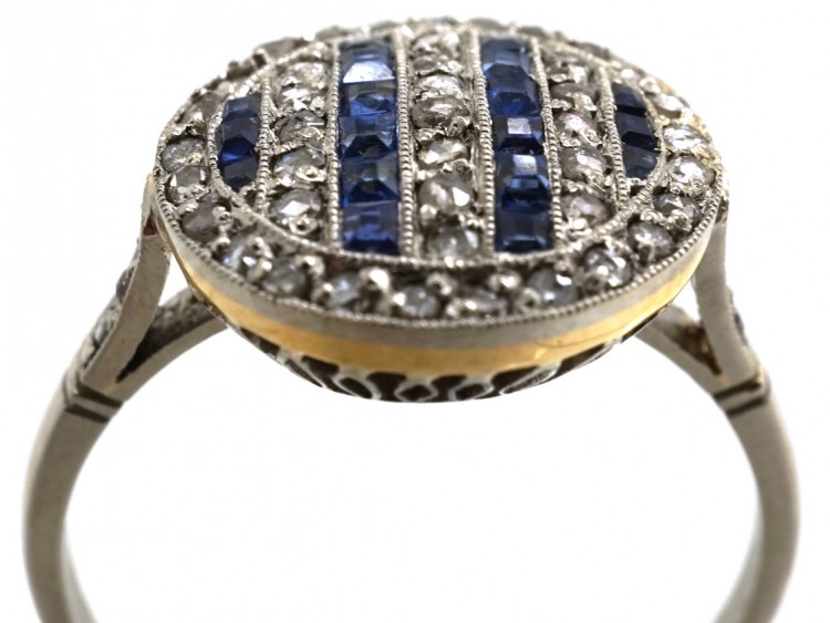 Art Deco 18ct Gold & Platinum, Sapphire & Rose Diamond Ring