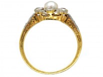 Edwardian 18ct Gold, Platinum, Pearl & Diamond Cluster Ring