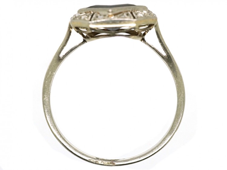 Art Deco Octagonal Shaped Sapphire & Rose Diamond Ring