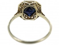 Art Deco Octagonal Shaped Sapphire & Rose Diamond Ring