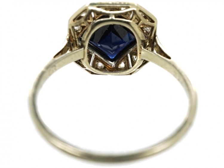 Art Deco Octagonal Shaped Sapphire & Rose Diamond Ring