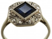 Art Deco Octagonal Shaped Sapphire & Rose Diamond Ring