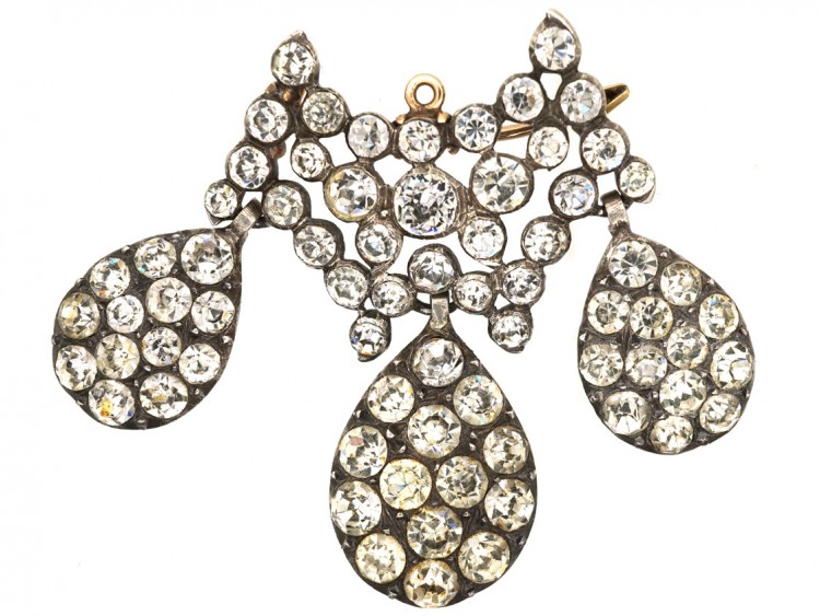 Georgian Silver & Paste Triple Drop Brooch