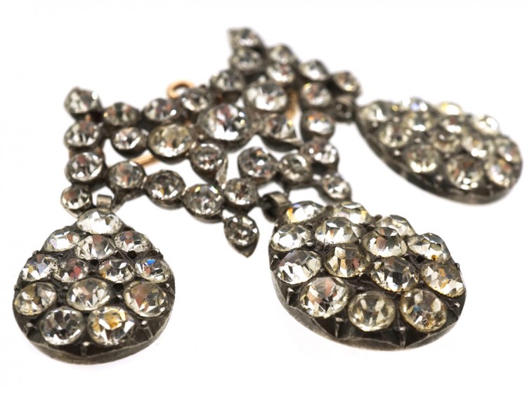 Georgian Silver & Paste Triple Drop Brooch