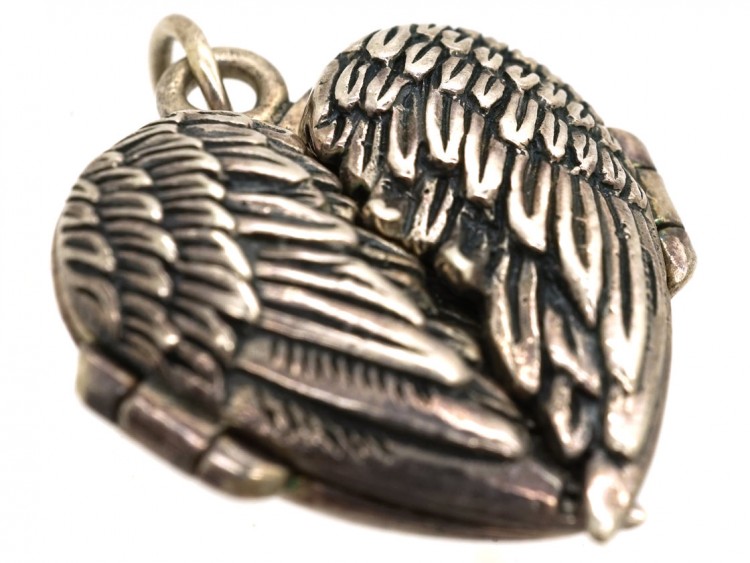 Silver Angel Wings Heart Locket