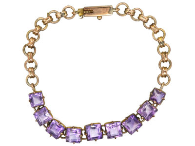 9ct Gold & Amethyst Nine Stone Bracelet