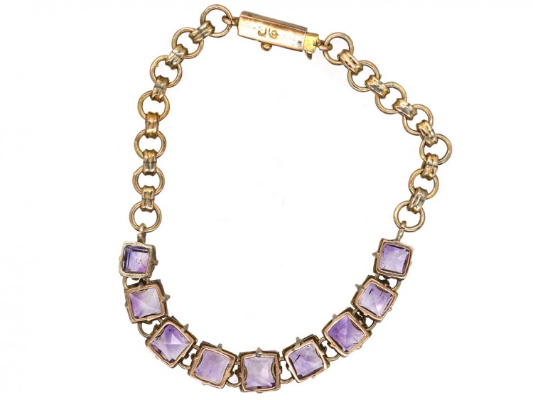 9ct Gold & Amethyst Nine Stone Bracelet