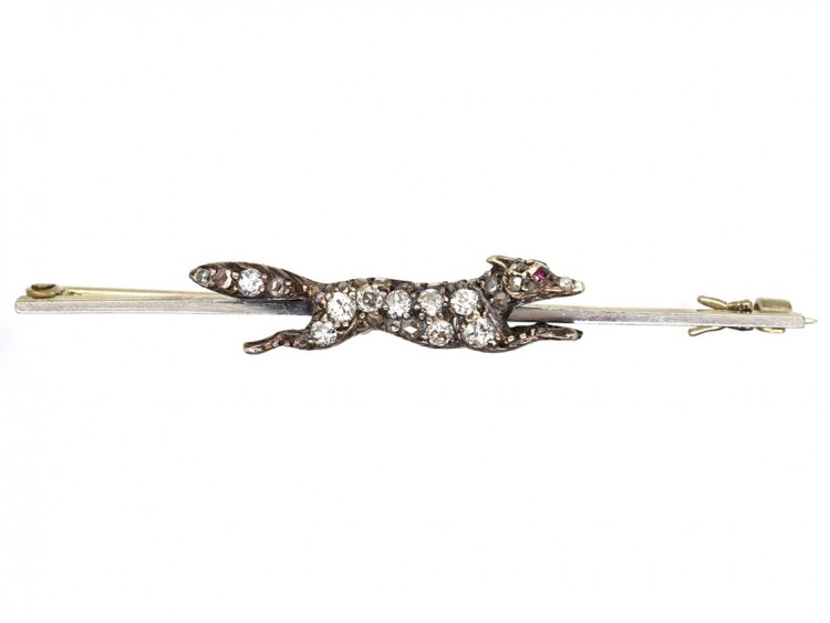 Edwardian Diamond Set Running Fox Brooch