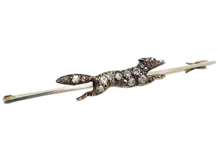 Edwardian Diamond Set Running Fox Brooch