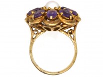Large 9ct Gold, Amethyst & Pearl Ring