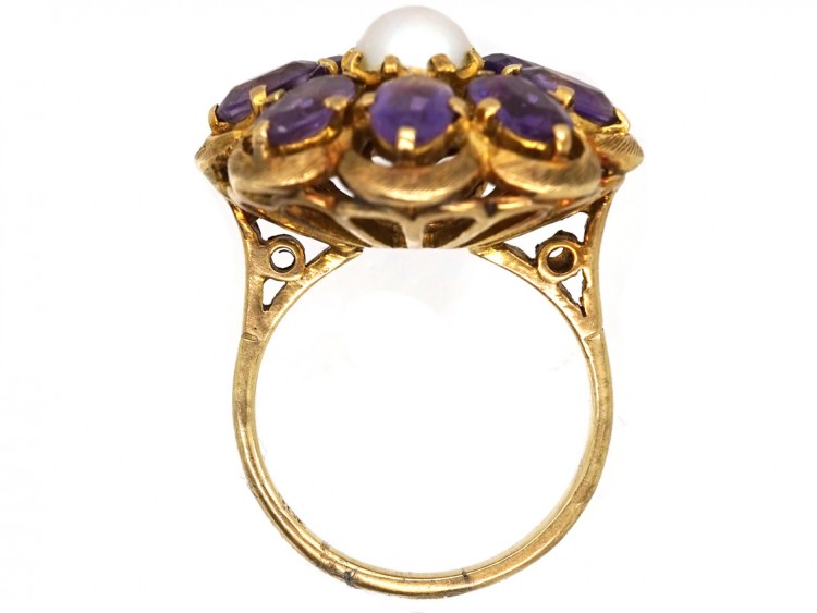 Large 9ct Gold, Amethyst & Pearl Ring
