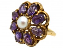 Large 9ct Gold, Amethyst & Pearl Ring
