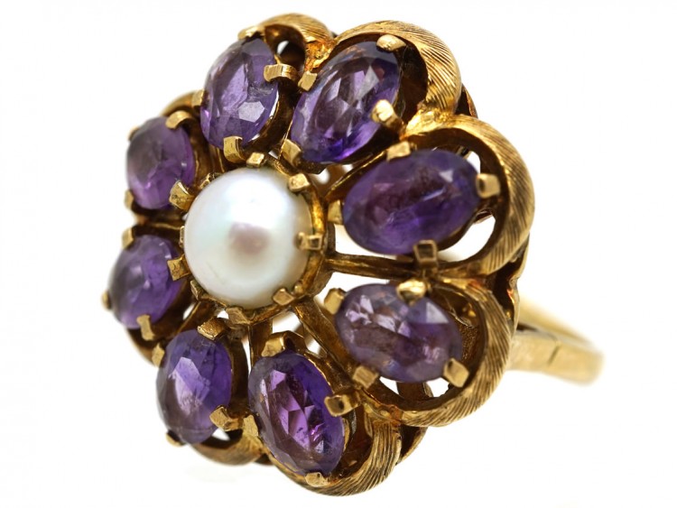 Large 9ct Gold, Amethyst & Pearl Ring