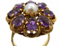 Large 9ct Gold, Amethyst & Pearl Ring