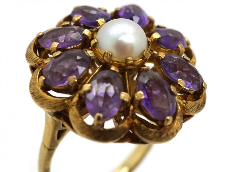 Large 9ct Gold, Amethyst & Pearl Ring