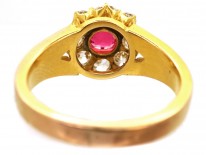 Victorian 18ct Gold, Diamond and Pink Spinel Cluster Ring