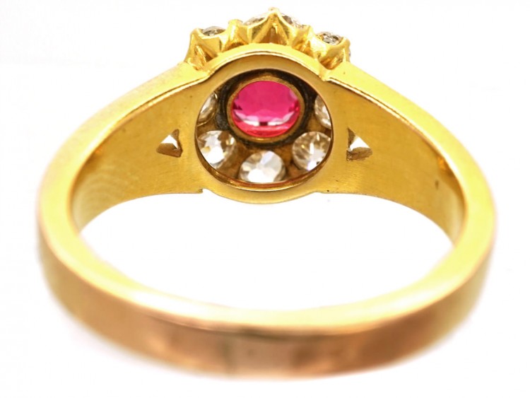 Victorian 18ct Gold, Diamond and Pink Spinel Cluster Ring