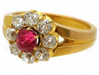 Victorian 18ct Gold, Diamond and Pink Spinel Cluster Ring
