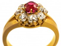 Victorian 18ct Gold, Diamond and Pink Spinel Cluster Ring