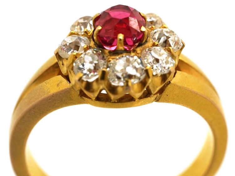 Victorian 18ct Gold, Diamond and Pink Spinel Cluster Ring