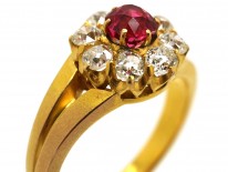 Victorian 18ct Gold, Diamond and Pink Spinel Cluster Ring