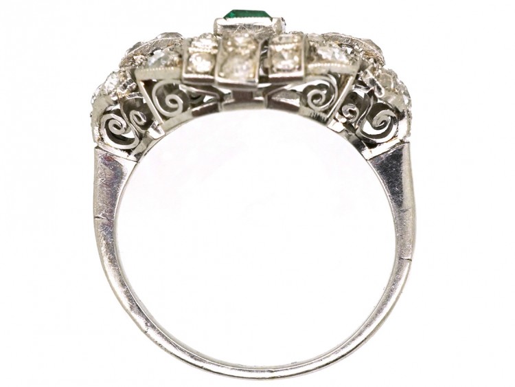 Art Deco French, Platinum, Emerald & Diamond Ring