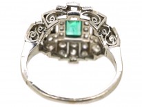 Art Deco French, Platinum, Emerald & Diamond Ring