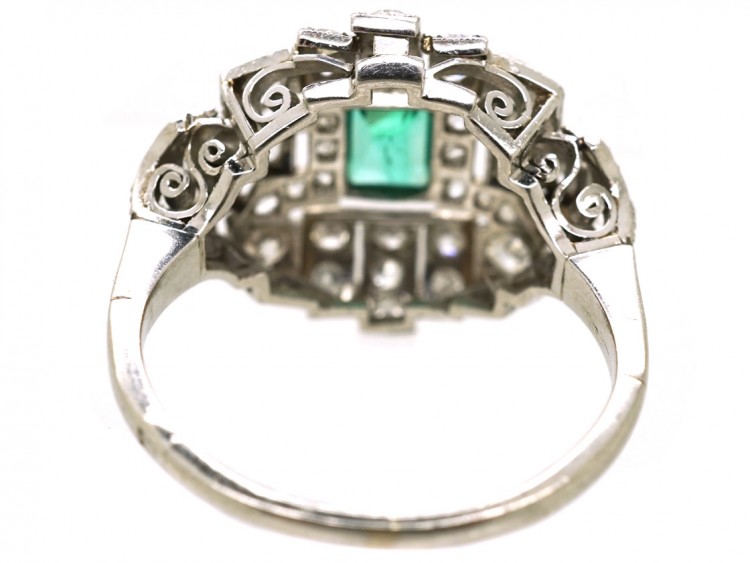 Art Deco French, Platinum, Emerald & Diamond Ring