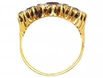 Edwardian 18ct Gold, Ruby & Diamond Triple Cluster Ring