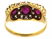 Edwardian 18ct Gold, Ruby & Diamond Triple Cluster Ring