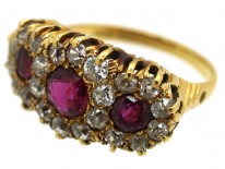 Edwardian 18ct Gold, Ruby & Diamond Triple Cluster Ring