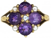 9ct Gold, Amethyst & Natural Split Pearl Ring