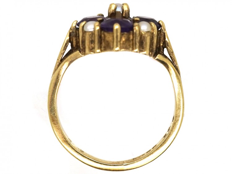 9ct Gold, Amethyst & Natural Split Pearl Ring