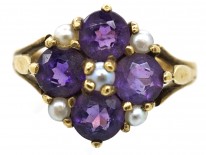 9ct Gold, Amethyst & Natural Split Pearl Ring