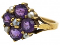 9ct Gold, Amethyst & Natural Split Pearl Ring
