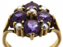 9ct Gold, Amethyst & Natural Split Pearl Ring