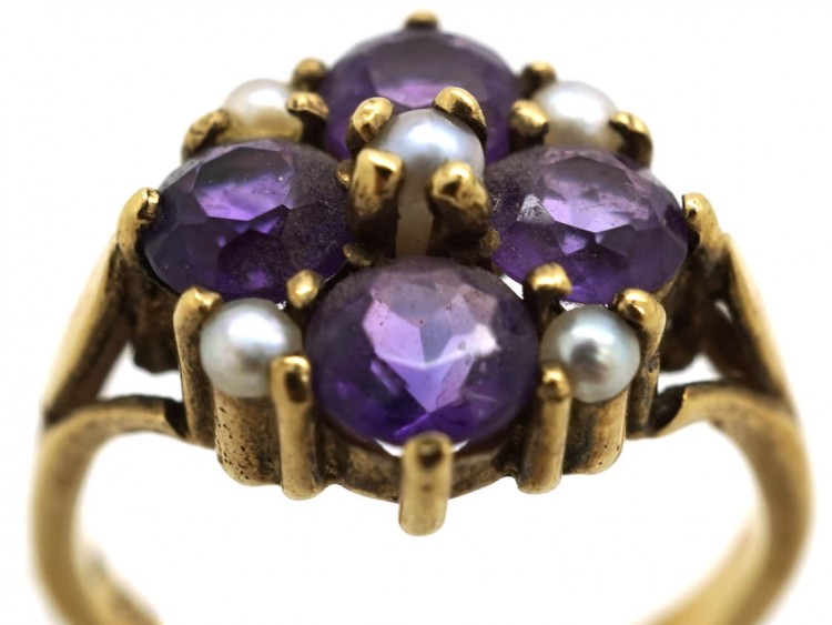 9ct Gold, Amethyst & Natural Split Pearl Ring
