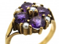 9ct Gold, Amethyst & Natural Split Pearl Ring