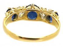 Victorian 18ct Gold, Sapphire & Diamond Carved Half Hoop Five Stone Ring