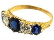 Victorian 18ct Gold, Sapphire & Diamond Carved Half Hoop Five Stone Ring