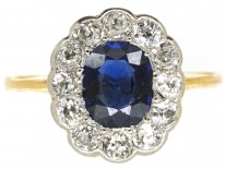 Edwardian 18ct Gold & Platinum, Sapphire & Diamond Cluster Ring