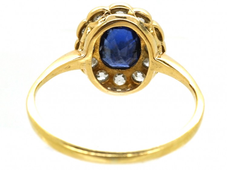 Edwardian 18ct Gold & Platinum, Sapphire & Diamond Cluster Ring