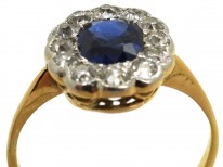Edwardian 18ct Gold & Platinum, Sapphire & Diamond Cluster Ring