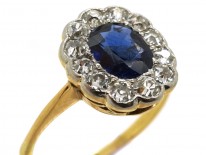 Edwardian 18ct Gold & Platinum, Sapphire & Diamond Cluster Ring