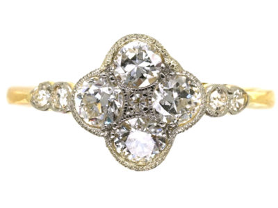 Edwardian 18ct Gold & Platinum, Diamond Four Stone Cluster Ring